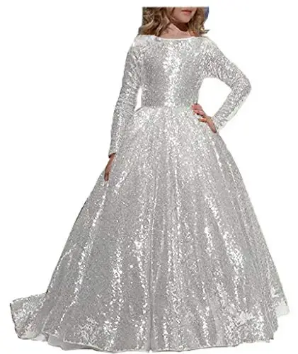 Abaowedding/платье с цветочным узором для девочек; Пышное Бальное платье с блестками; Детские платья с длинными рукавами на Рождество и день рождения - Цвет: as picture C