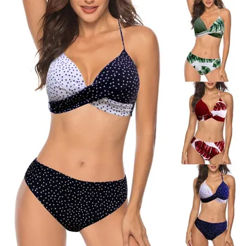 

JAYCOSIN Women's Two Piece Filled Bra Sexy Dot Leaf Print Split Bathing Female Bra Summer Lingerie Beachwear 4 Colors 19Dec3
