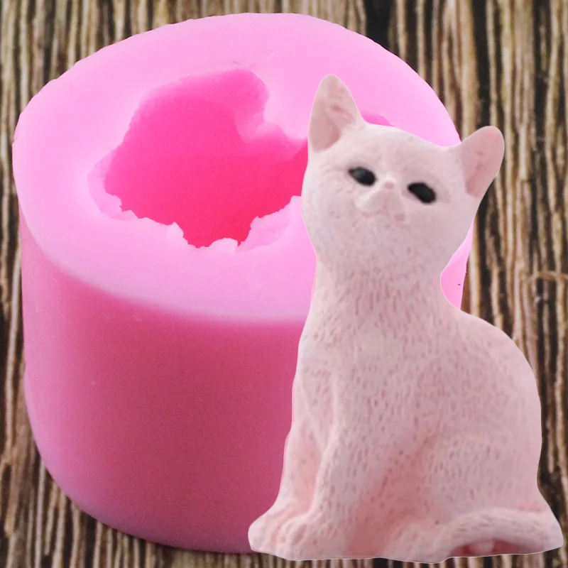 3DCatCandleSiliconeMoldsResinClaySoapMoldDIYFondantCake
