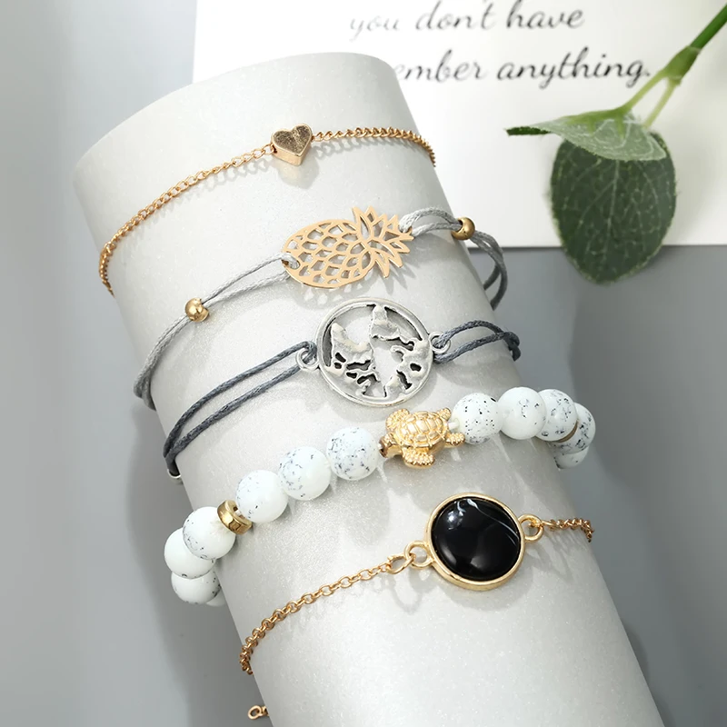 5 шт./компл. Браслеты Boho креативные бусины в виде черепахи карты ананаса сердечки