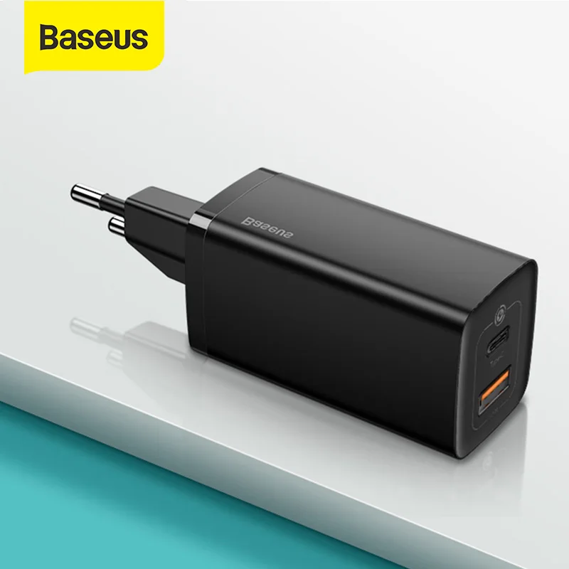 Baseus 65W GaN Charger Dual USB Port Charger Quick Charge 4.0 3.0 Type C PD Fast Phone Charger ForiPhone ForXiaomi Laptop Tablet