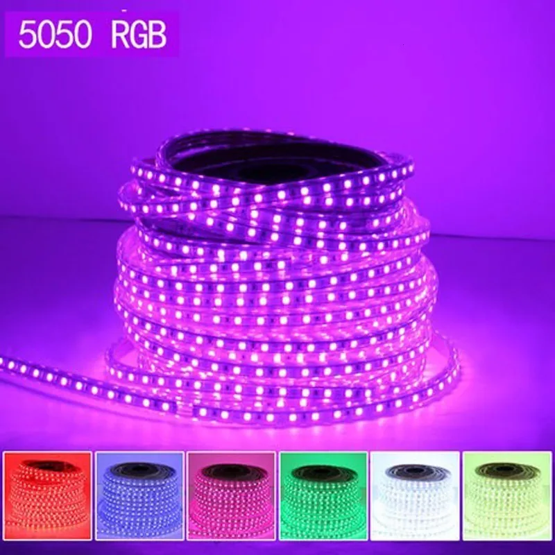 Fanlive 100 м Водонепроницаемый Ac 110 V 220 V 5050 гибкие Smd Рубан Rgb светодио дный полосы света 60 светодио дный s/m 14,4 Вт/м светодио дный Строка освещения