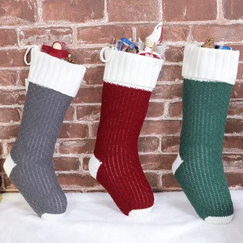 

Knitted Christmas Stockings Gift Holder Bag Fireplace Hanging Decorations Socks Stitching Colored New Year Candy Gifts Decor
