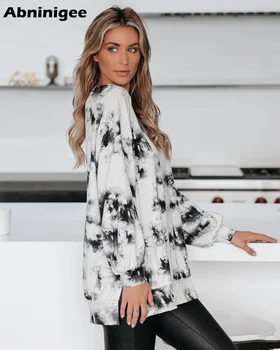 

Abninigee Woman Tie Dye Printed T Shirt Long Sleeve Loose Ladies Sweatshirts Casual O-neck Pullover Multicolor Autumn 2020