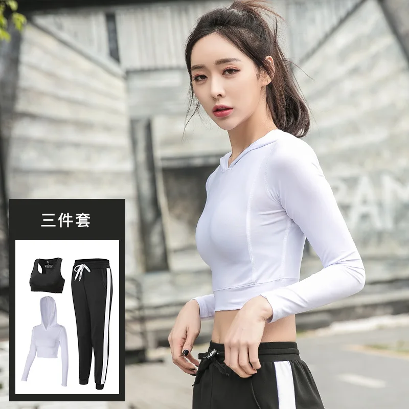 

New Style Hooded Sports Set-Style Navel Yoga Clothes Breathable Quick-Dry Jogger Pants Outdoor Fitness Suit Women's