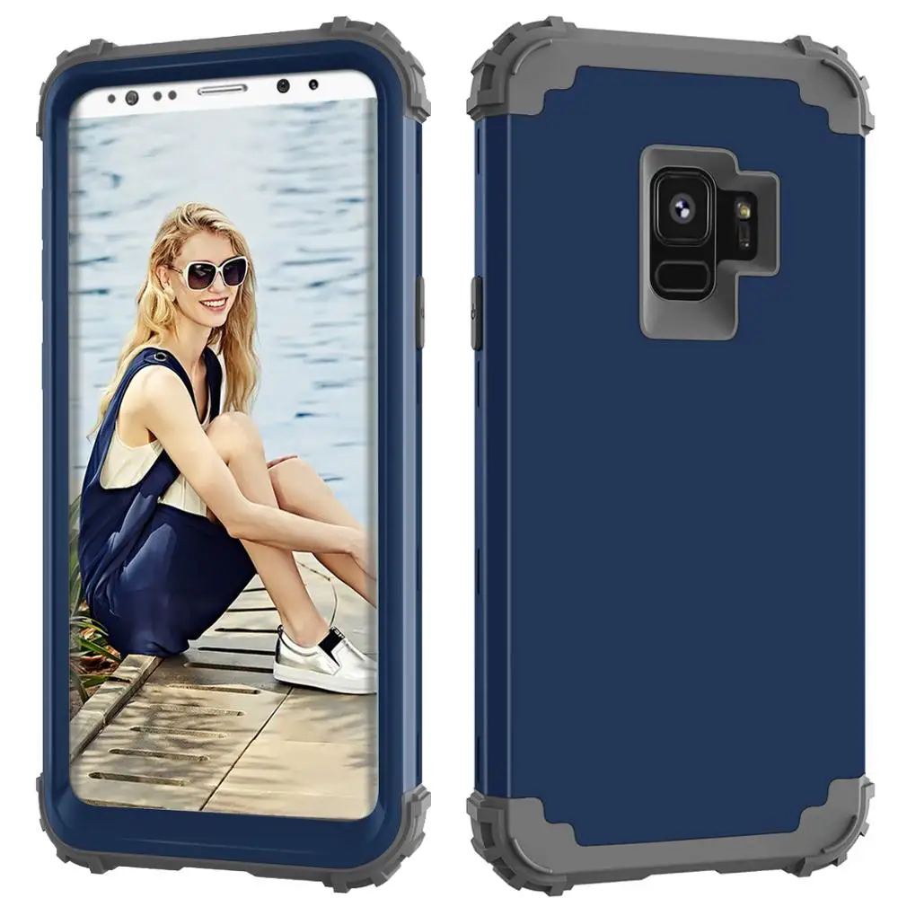 Противоударный чехол для телефона для samsung Galaxy S8 S9 S10Plus Heavy Duty Прочный амортизирующий/ударопрочный гибридный 3 Слои - Цвет: blue