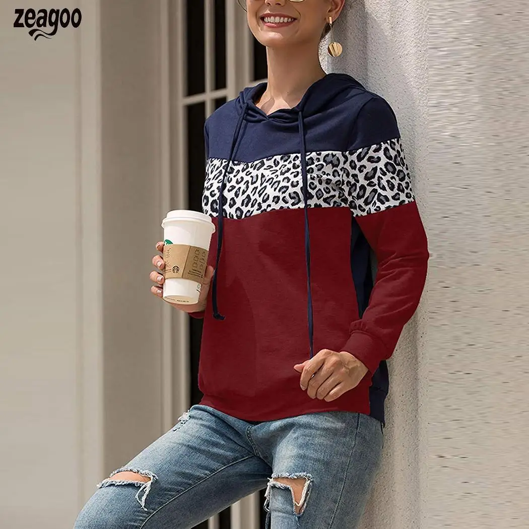 Женский Повседневный пуловер в стиле пэчворк, топы с длинными рукавами и завязками, с капюшоном, осень, зима, толстовка