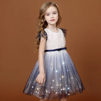 

Summer Cute Mesh Dress Girls Bling Clothes Princess Party Pageant Mid Ball Gown Kids Children Dresses Wedding Evening Clothing