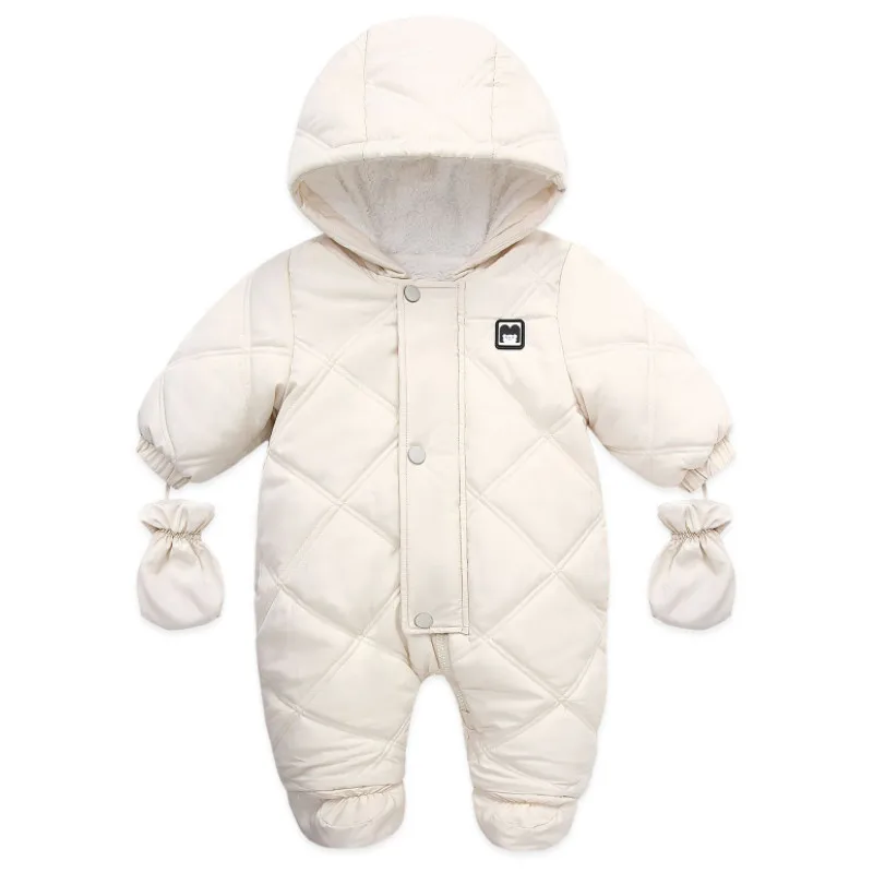 

Baby Girl Boy Thermal Clothes Set, Cartoon Bear Applique Pattern Hooded Long Sleeve Romper and Gloves Winter