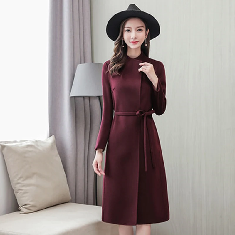 New Winter 2020 Autumn Women Turm-Down Collar Two-Sided Wool Coat Covered Button Slim Fashion Adjustable Waist Tweed ZX319 | Женская