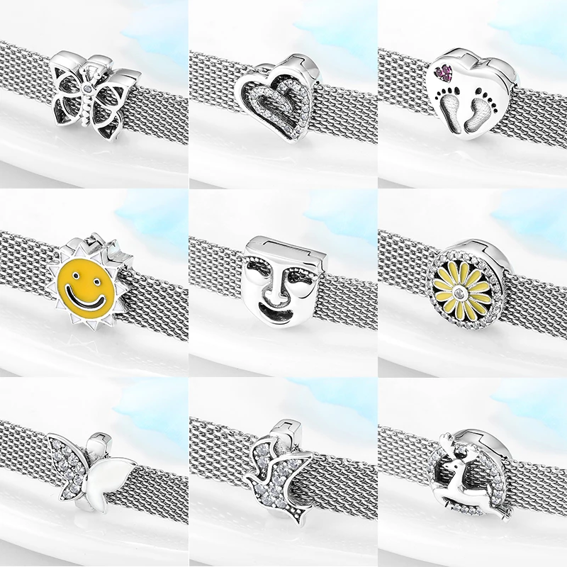 

2020 Top quality 925 Sterling Silver Butterfly flower heart Clip Beads Fit Original reflexions Bracelet Charms Jewelry making