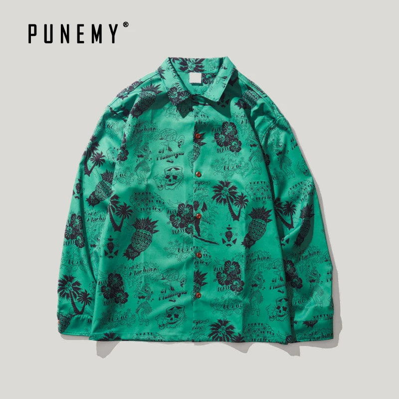 

Hip Hop Hawaiian Shirts Men Retro Pattern Japanese Streetwear Harajuku Oversize Long Sleeve Casual Autumn New Man's Shirts