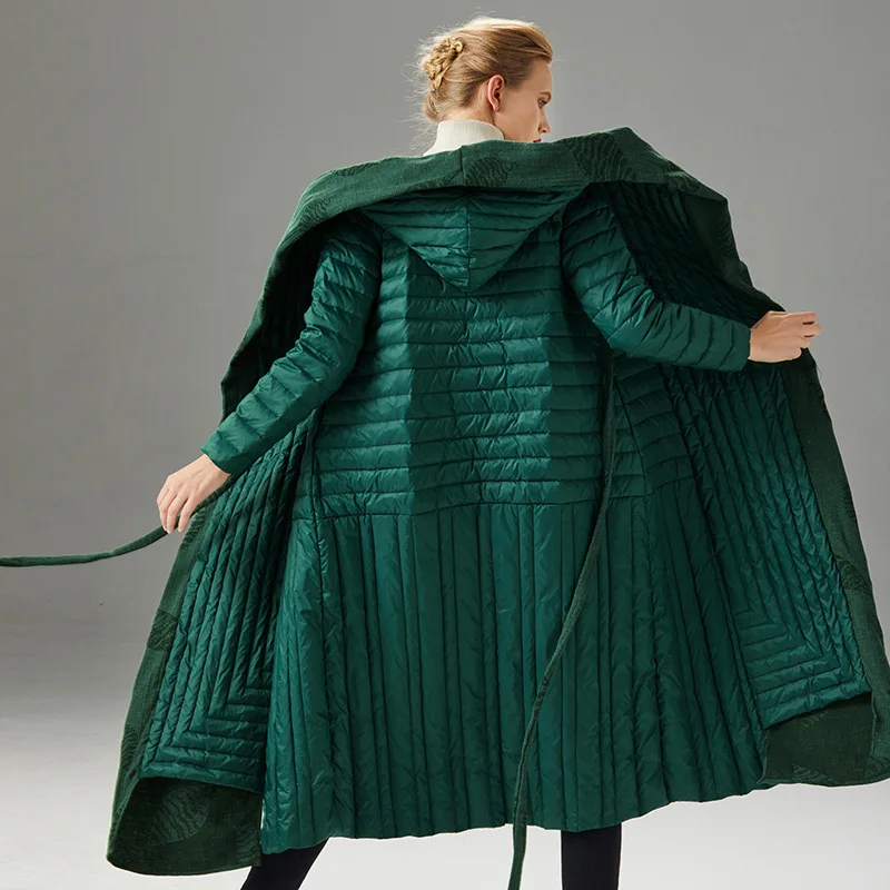 Новинка, зимнее женское однотонное пуховое пальто с поясом, повседневное теплое пальто с карманами, высокое качество