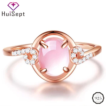 

HuiSept Fashion 925 Silver Jewelry Ring Oval Shaped 6*8mm Pink Green Rose Quartz Gemstones Zircon Open Rings for Female Wedding