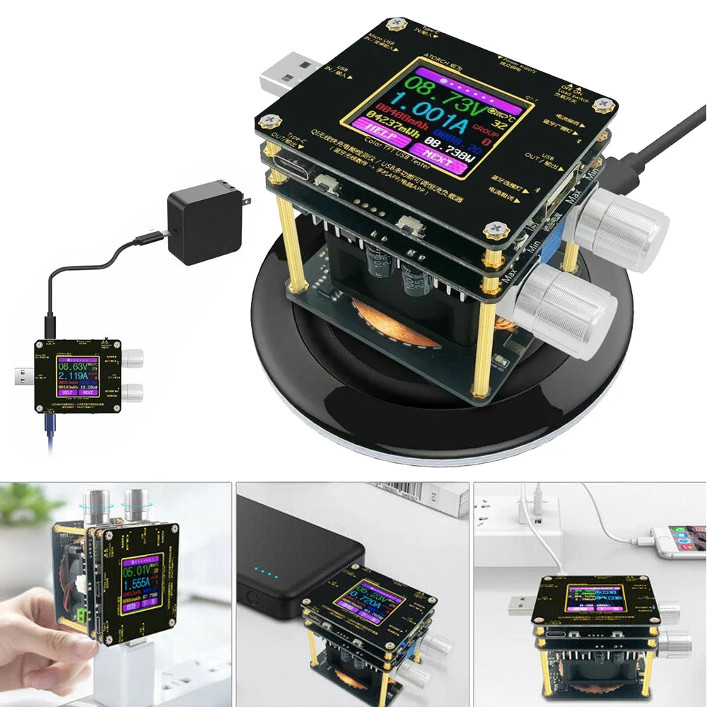 Новое QI Беспроводное зарядное устройство Тестер цветной TFT Bluetooth Android PC Voltag вольтметр