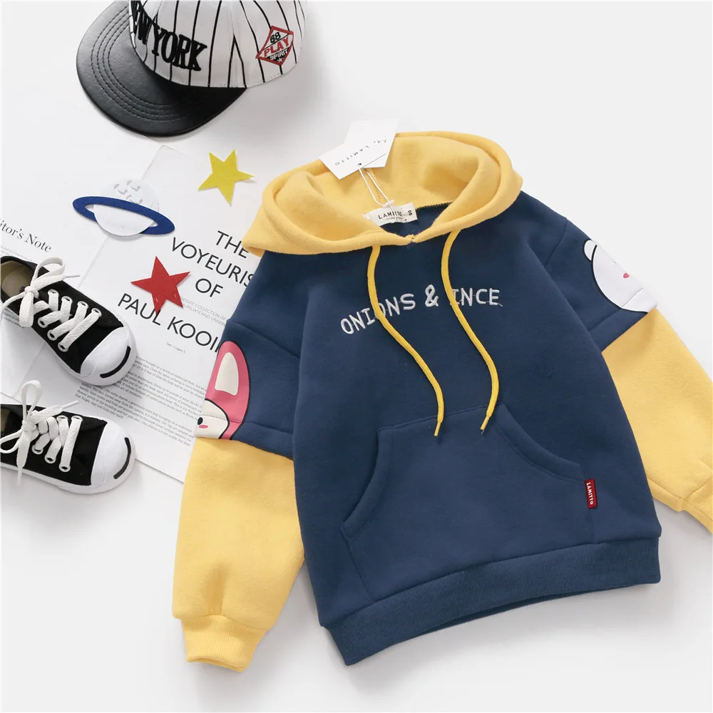 Tonytaobaby/новая осенне-зимняя одежда для мальчиков и девочек; бархатная одежда с героями мультфильмов; детские толстовки с капюшоном для мальчиков