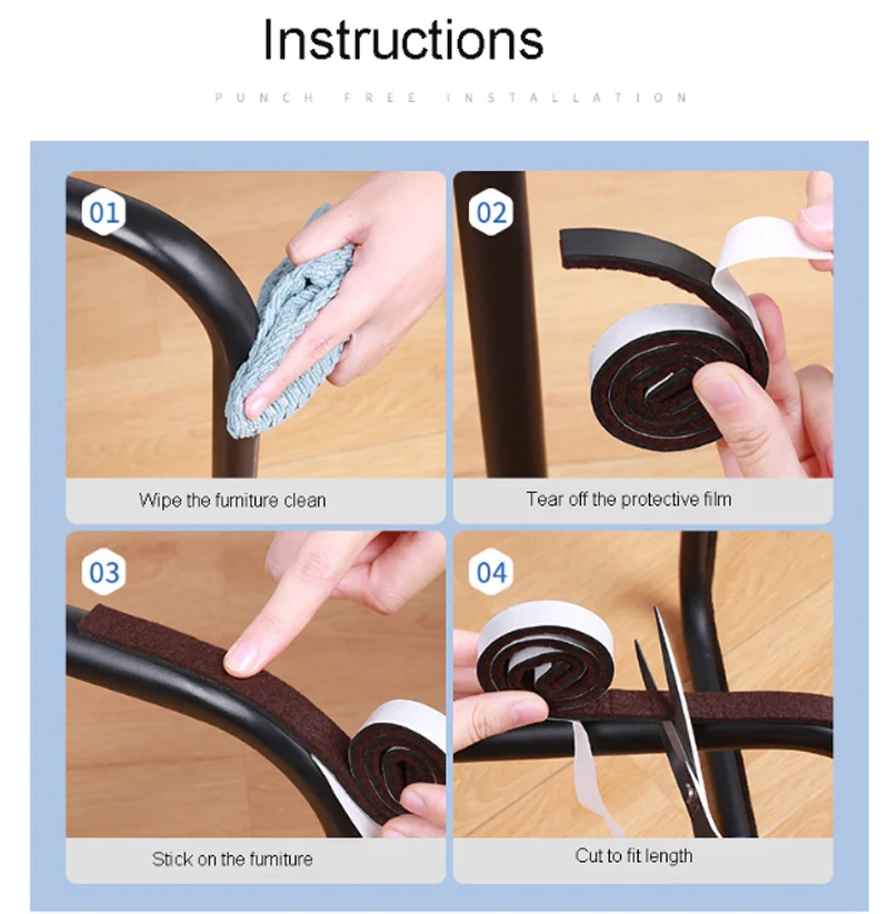 152cm Self Adhesive Furniture Feet Protector Pads Roll Chair Table Leg Felt Pads Cover Strips Anti-slip Mat Wood Floor Protector