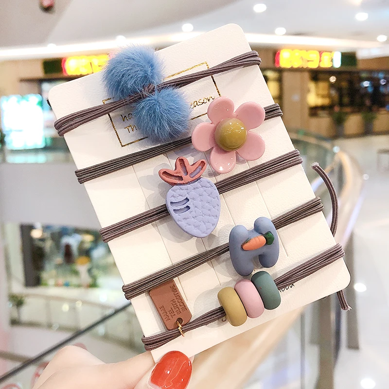 19 5 шт./компл. Новинка, принт с героями мультфильмов Kawaii, цветок Резинка для волос для девочек; резинка для волос, обтянутая тканью; резиновые ленты аксессуары тканью; прическа хвостик; повязка на голову Головные уборы - Цвет: 19