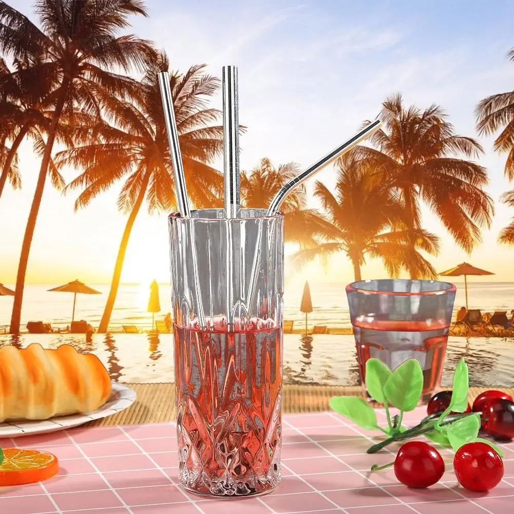 

Colorful 304 Stainless Steel Drinking Straw Eco-friendly Reusable Straight Drink Metal Bent Straws Set Party Favor Bar Accessory