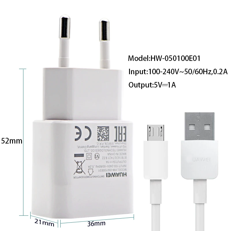Зарядное устройство Huawei 5V1A с Micro USB кабелем для передачи данных настенный адаптер