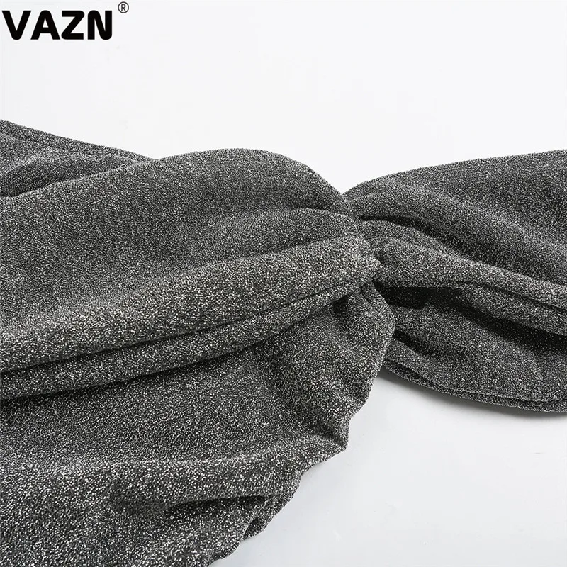 VAZN, с открытыми плечами,, с блестками, весна, новинка, повседневные, пикантные женские облегающие, до колена, платье с вырезом лодочкой, с длинным рукавом, уличное, прямое платье