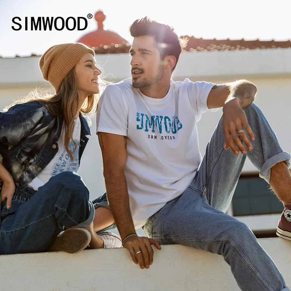 Мужская футболка с буквенным принтом SIMWOOD модная из 100% хлопка одежда для