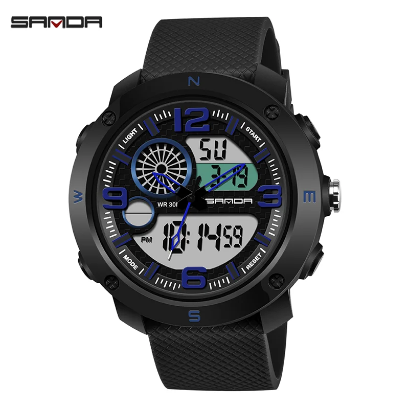 Мужские часы, светодиодный цифровой будильник, водонепроницаемые, альпинистские спортивные часы, электронные часы, модные мужские часы gif на открытом воздухе - Цвет: black-blue