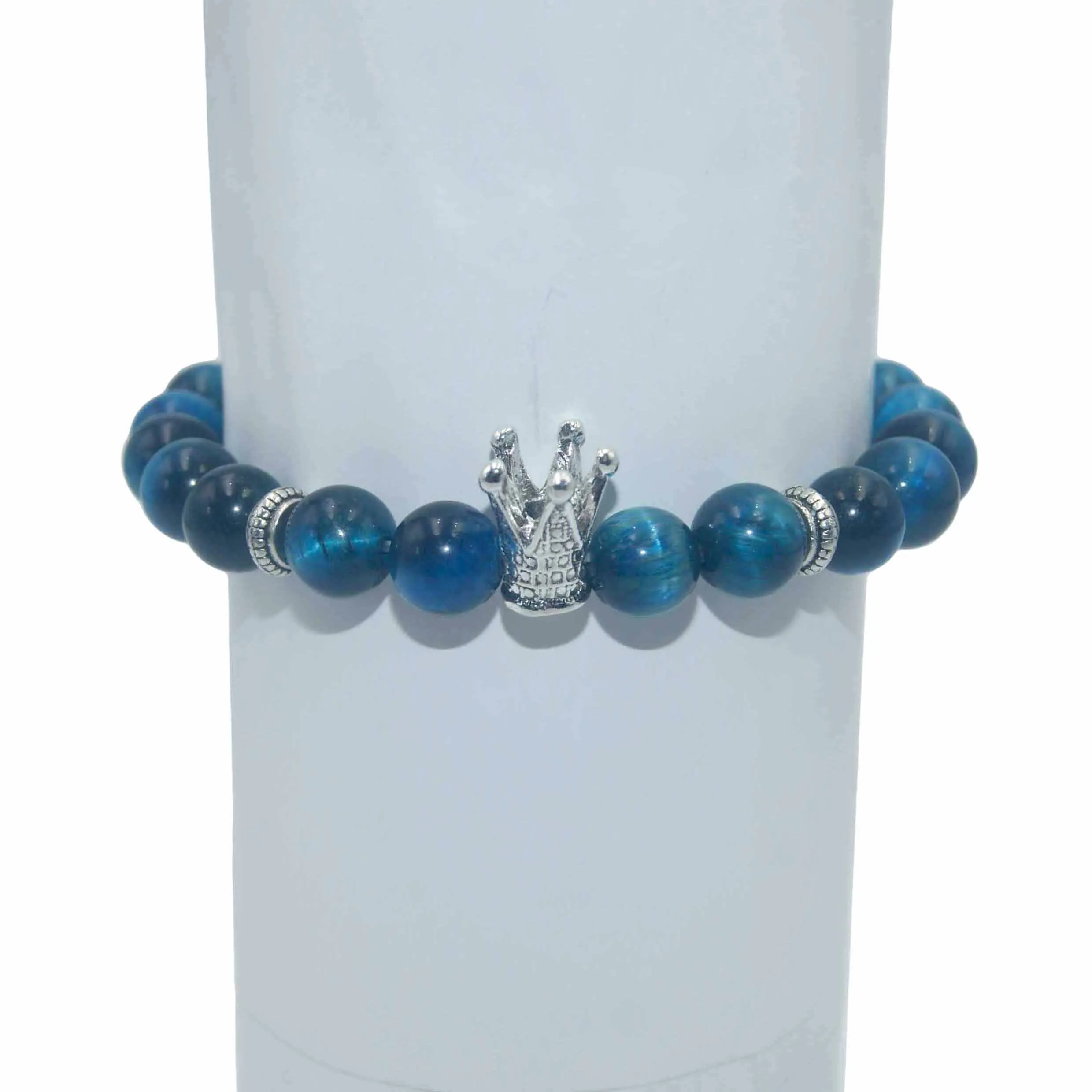 8 мм модный серебристый браслет с шармом с короной мужской женский лазурит аметисты Агаты тигровый глаз камень Бусины Йога браслет ювелирные изделия