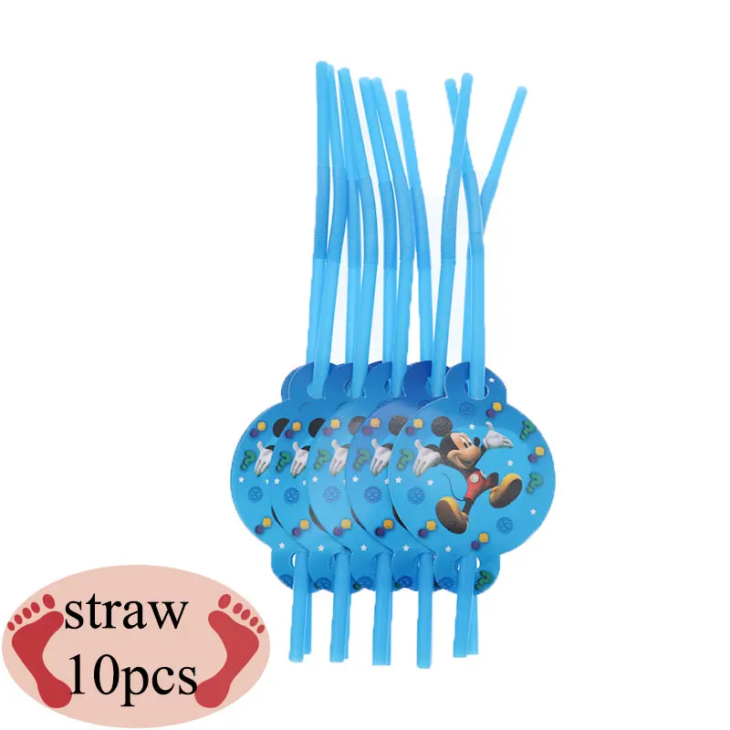 straw10pccs Костюм с рисунком Микки Мауса Детский комплект для дня рождения Вымпел кекс стенд шар соломенная шляпа Микки Мауса и другие вечерние принадлежности - Цвет: straw10pccs