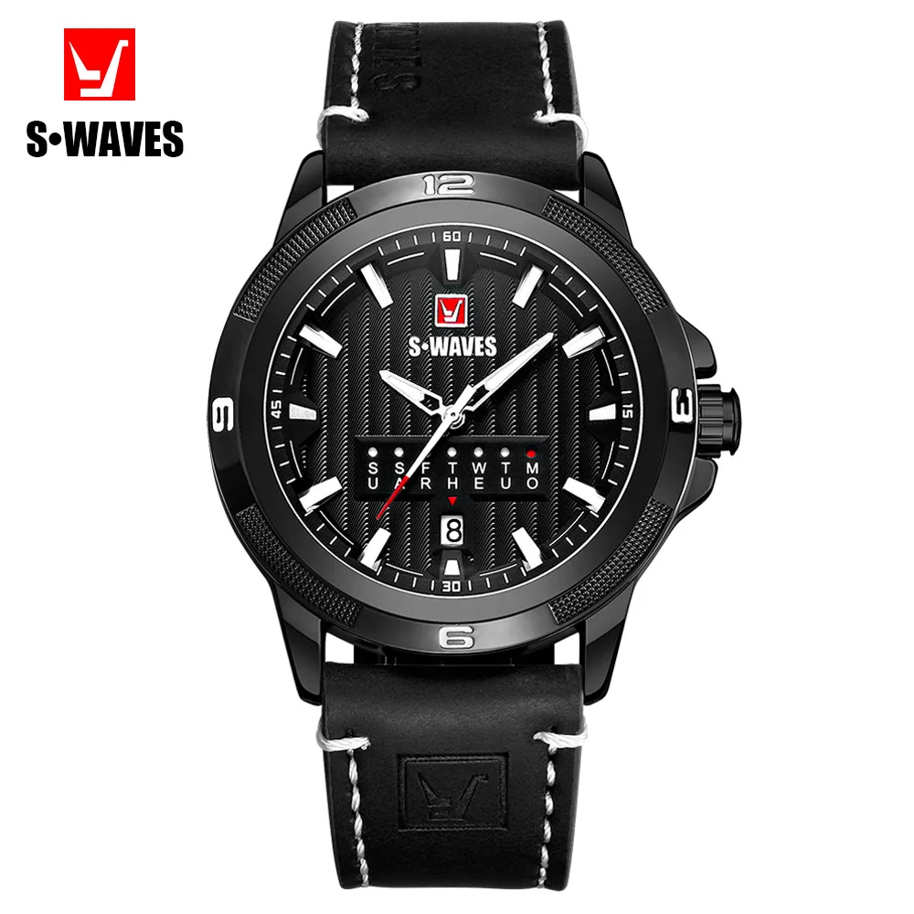 Уникальные кварцевые наручные часы мужские SWAVES известный бренд кожаный ремешок
