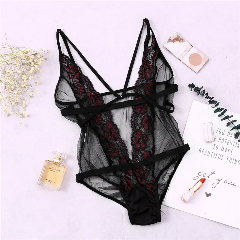 Women Underwear Lace Sexy Lingerie Robe Erotic Babydolls Sleepwear Deep V Backless Porno Nightwear Lenceria Plus Size M-3XL | Женская
