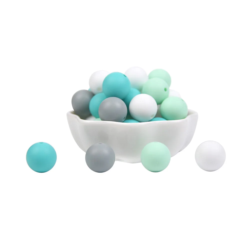 

100pcs 15mm Round Loose Silicone Beads Food Grade BPA Free Baby Teethers DIY Jewelry Necklace Making