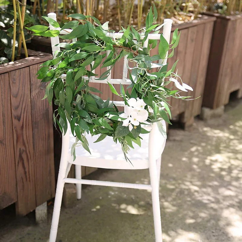 5.6 Feet Willow Leaves Garland, Artificial Greenery Wedding Vines Faux Flower Wreath Wedding Backdrop, Greenery Table Runner, Ar