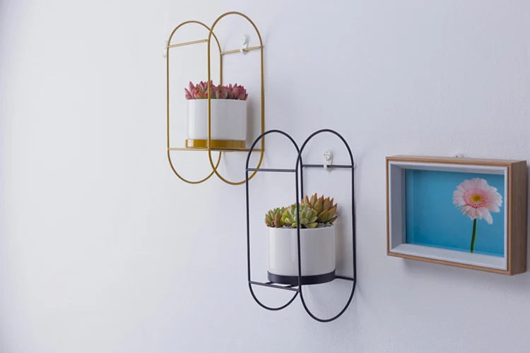 Modern Wall Hanging Flower Pot with Golden Metal Frame White Ceramic Planter Hanging Succulent Plants Pot Wall Decor Home Decor