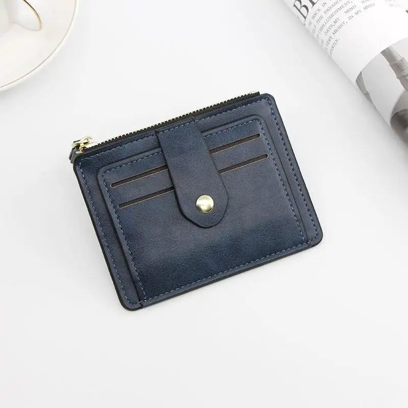 Маленький кошелек женский на молнии карман унисекс модная сумка для карт женский держатель для банковских карт из искусственной кожи ультра тонкий кошелек для монет - Цвет: Blue