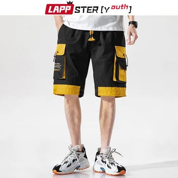 

LAPPSTER-Youth Men Streetwear Cotton Cargo Shorts 2020 Summer New Arrival Color Block Sweatshorts Baggy Casual Basketball Shorts