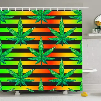 

Shower Curtain Set with Hooks 60x72 Pattern Abstract Shop Texture Retro Sheet Leaf Striped Color Concept Design Style Beauty