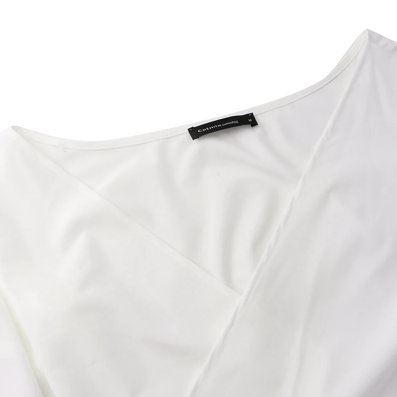 S-5XL, модные топы, женские летние блузки с пышными рукавами и оборками, сексуальные короткие рубашки с глубоким v-образным вырезом, Женские повседневные бандажные Блузы 7
