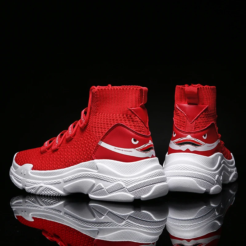 Big Size 47 Red Shark High Top Basketball Boots men Trainers Socks Shoes Chunky Sneakers Air mesh Zapatos de mujer | Спорт и