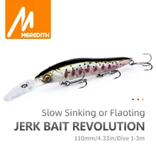 

MEREDITH Minnow Wobbler Fishing Lures 110mm Artificial Hard Bait Depth 0-3m bait Jerk Bass Pike Baits Slow Sinking or Flaoting