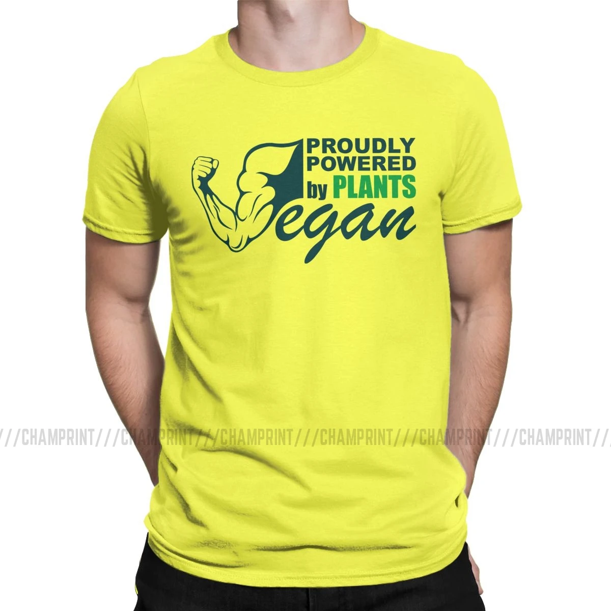 Мужская футболка Vegan Proudly Powered By Plants, забавная хлопковая футболка с коротким рукавом, Вегетарианская футболка для мужчин размера плюс, топы, идея подарка - Цвет: Цвет: желтый