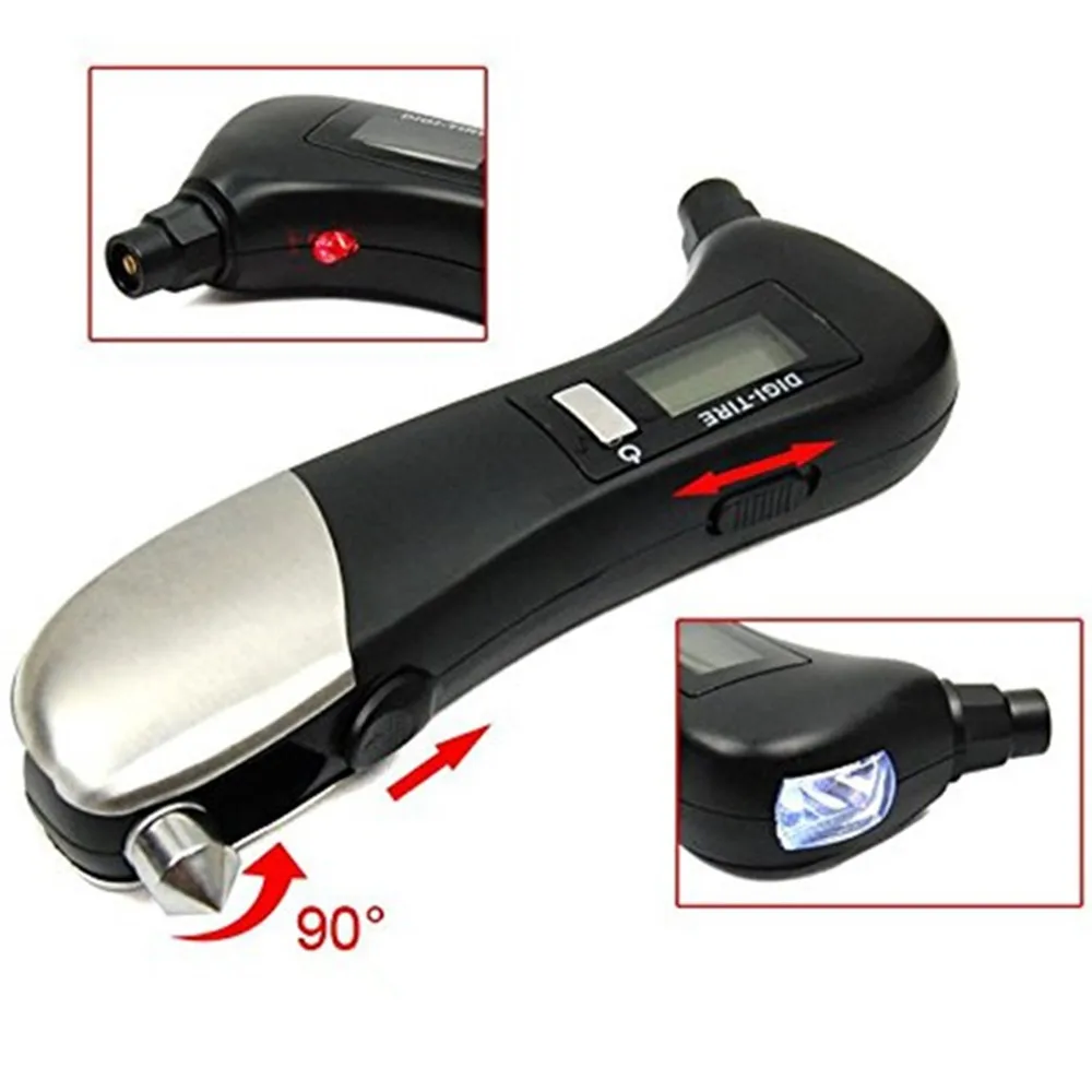 Lifesaving safety hammer flashlight car emergency tool digital display tire pressure detector gauge lighting light tools knife