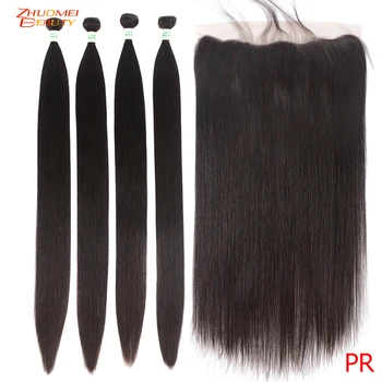 

Straight Hair 3 Bundles With Frontal 30Inch 36 38 40Inch Human Hair With Frontal Remy Brazilian Hair Bundles With Lace Frontal