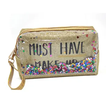 

Korea Style 3D Printed laser cosmetic bag Sequin Stitching Pvc Zipper Bag Women Makeup Bag Pouch Toiletry Organizer Bag