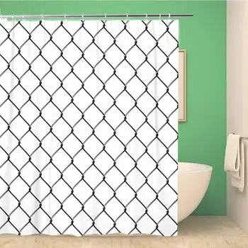 

Bathroom Shower Curtain Net Realistic Steel Netting Wire Metal Fence Pattern Cage Polyester Fabric 66x72 inches Waterproof Bath