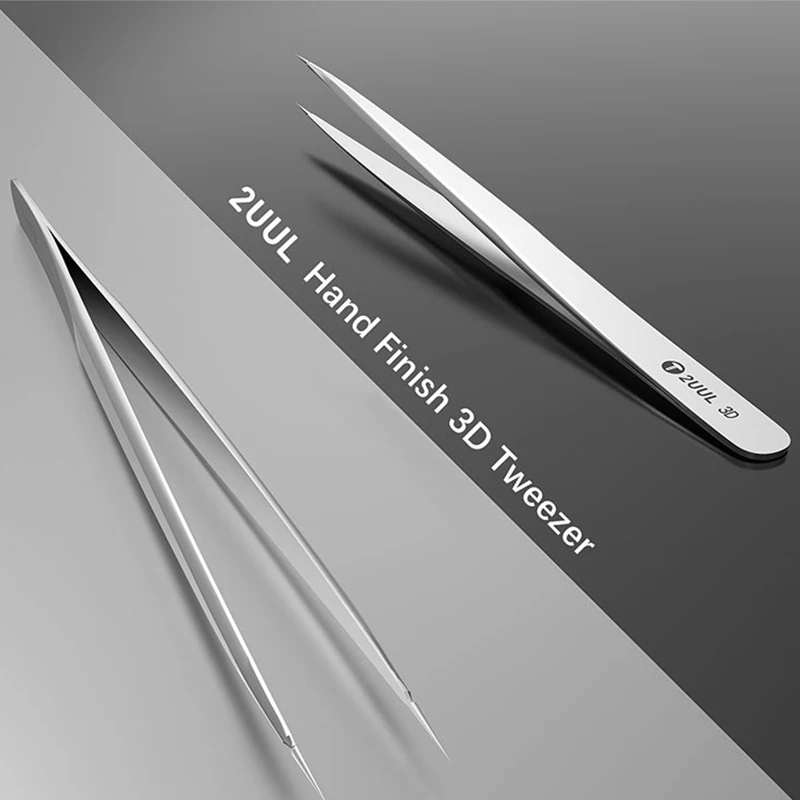2UUL Hand Polish 3D Tweezers High Precision Sharp Flying Line Super Hard Tweezer for Planting Tin IC Chip Micro Repair Forceps