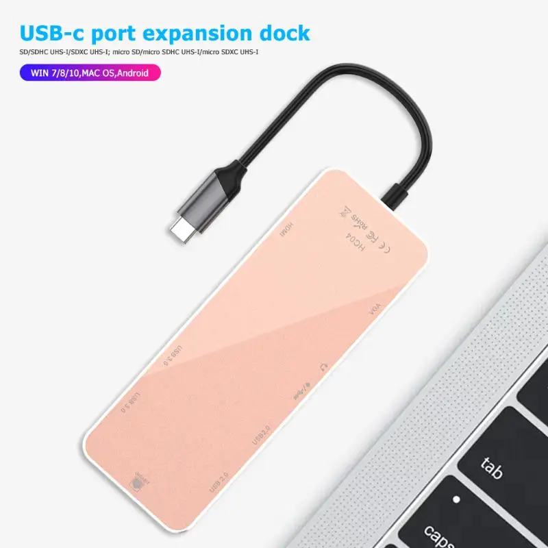 11-в-1 USB-C концентратор Многофункциональный Тип с разъемами типа C и HDMI/VGA/USB3.0/2,0/3,5 мм/TF-карта/RJ45/PD адаптер конвертер для WIN 7/8/10, MAC OS