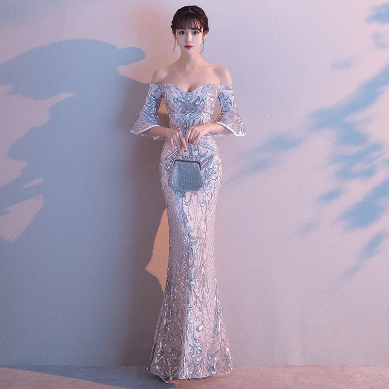 Avondjurk Vrouwen 2020 Nieuwe Noble Banket Een Woord Schouder Lange Sexy Gasveld Temperament Fishtail Jurk Avondjurk Vrouwen 2020 Nieuwe Noble Banket Een Woord Schouder Lange Sexy Gasveld Temperament Fishtail Jurk