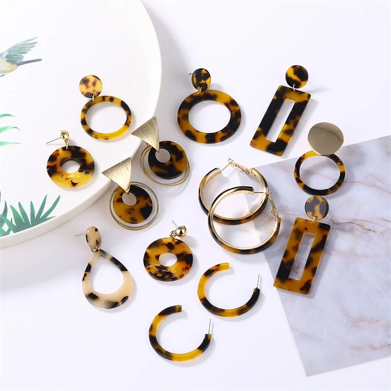 Винтажные акриловые висячие серьги FNIO женские полимерные круглые с леопардовым