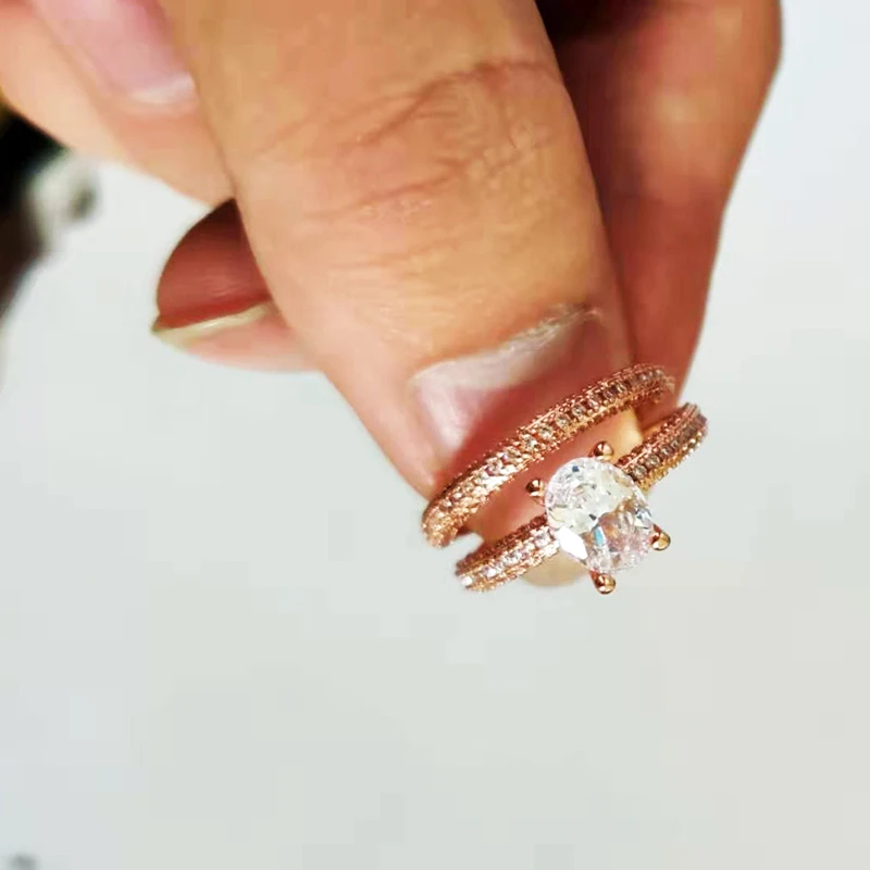 rosegold ellipse set 4 цвета принцесса Роскошные предложить трендовые сверкающие Круглой Огранки Циркония набор колец для женщин Блестящий блестящий камень свадебные кольца для девочек-подростков - Цвет камня: rosegold ellipse set